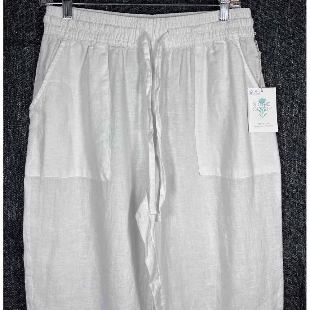 New SIGRID OLSEN Sz M Linen Pants White Wide Leg Pull On Women Boho Vacation NWT - Picture 2 of 12